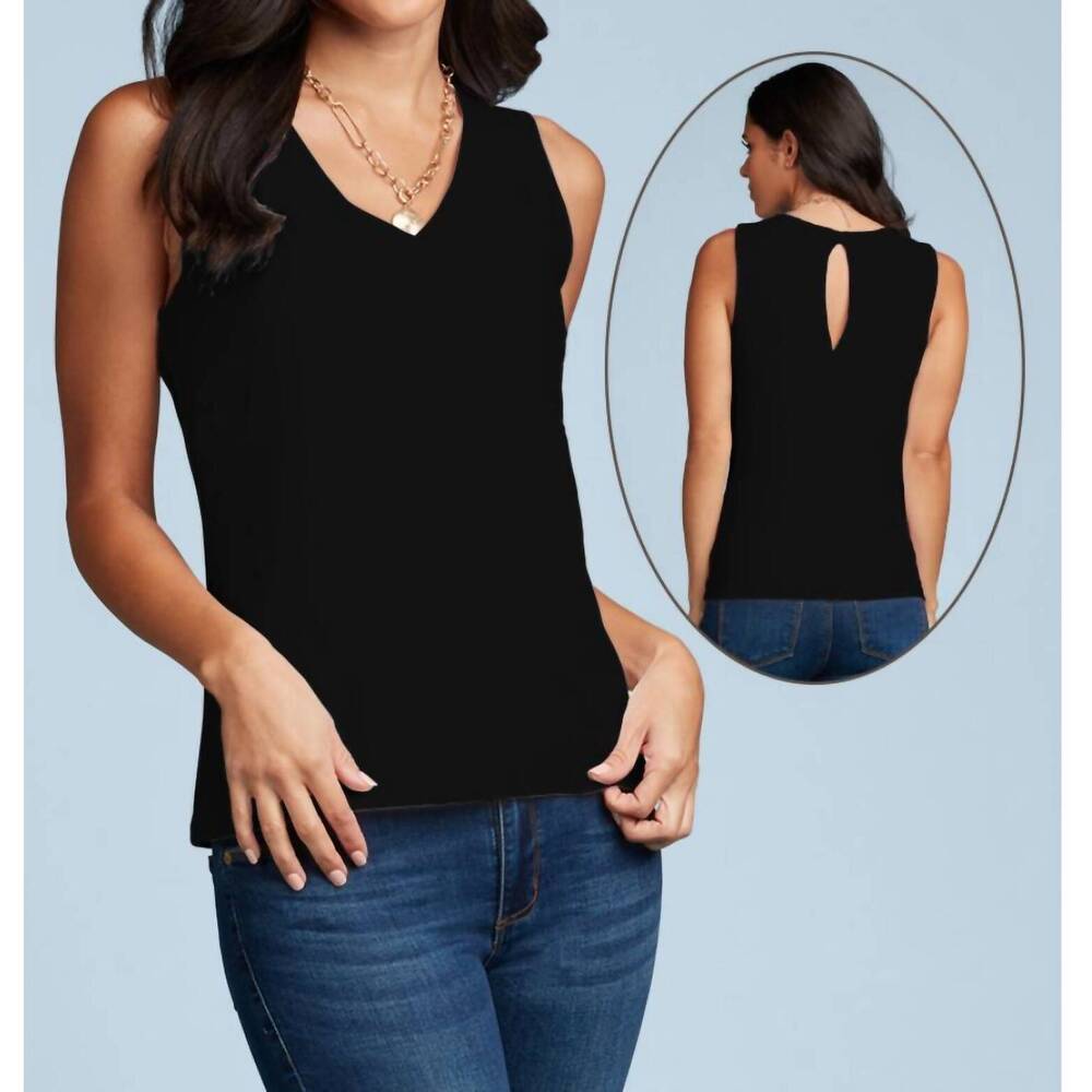 NEW JUDY P v-neck keyhole sleeveless top in black